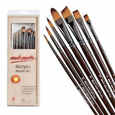 Picture of Mont Marte Acrylic Brushes In Wooden Box 7pc