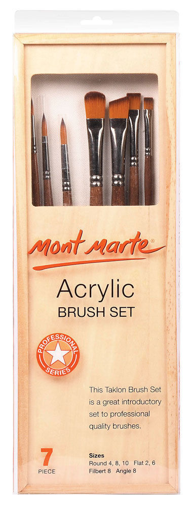 Picture of Mont Marte Acrylic Brushes In Wooden Box 7pc