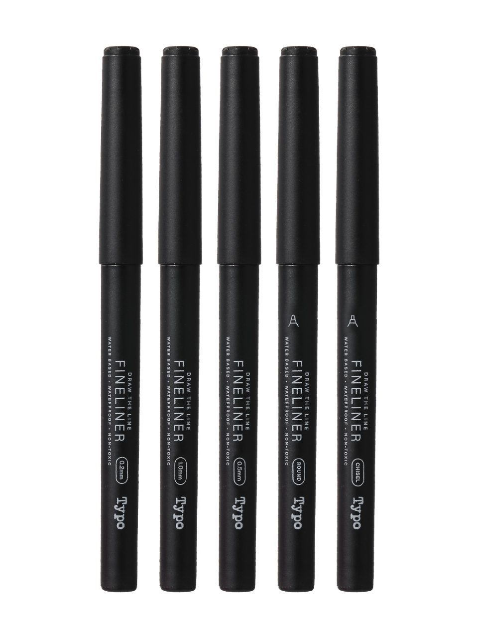 Picture of PaperTree 5 Black Fineliners Set (Round, 1.0mm, Chisel, 0.5mm, 0.2mm)