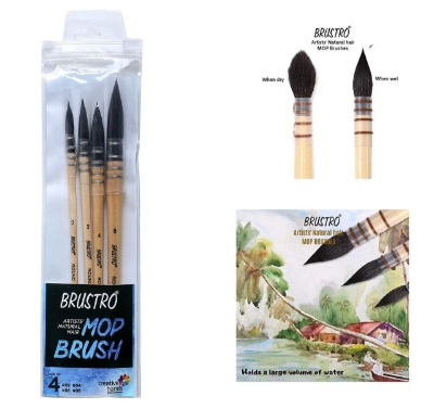 Picture of BRUSTRO Artists' Natural Hair MOP Brush Set of 4 (0, 2, 4, 8)