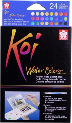 Picture of Sakura KOI, 24 Assorted Watercolors Field Sketch Set with Brush
