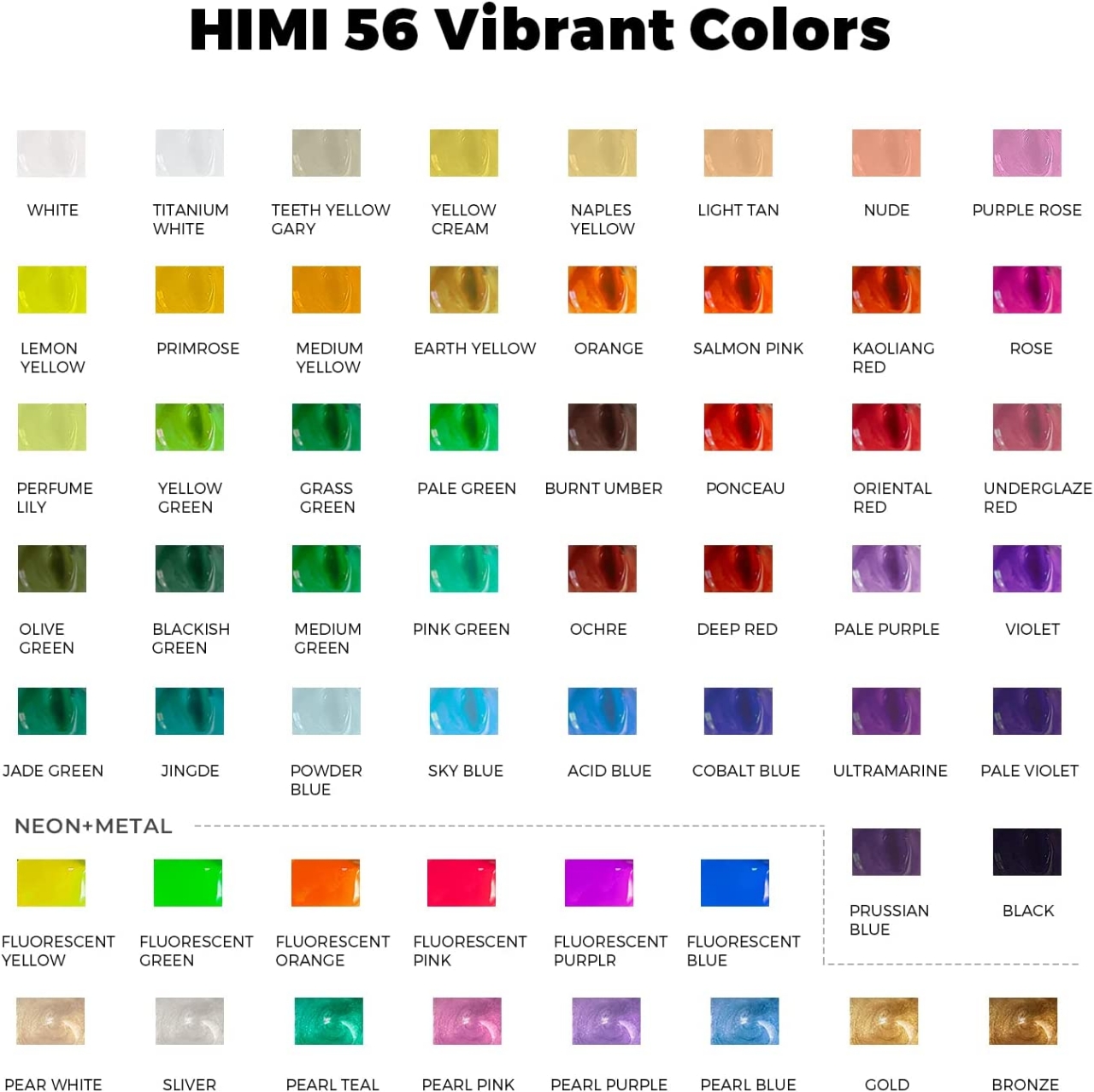 Picture of Miya Himi Gouache 30 ml 56 Color Black Set with neon-metal colors