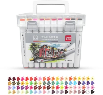 Picture of Deli Markers Sets 80 Colors Sketch Markers Double Head Alco. Based