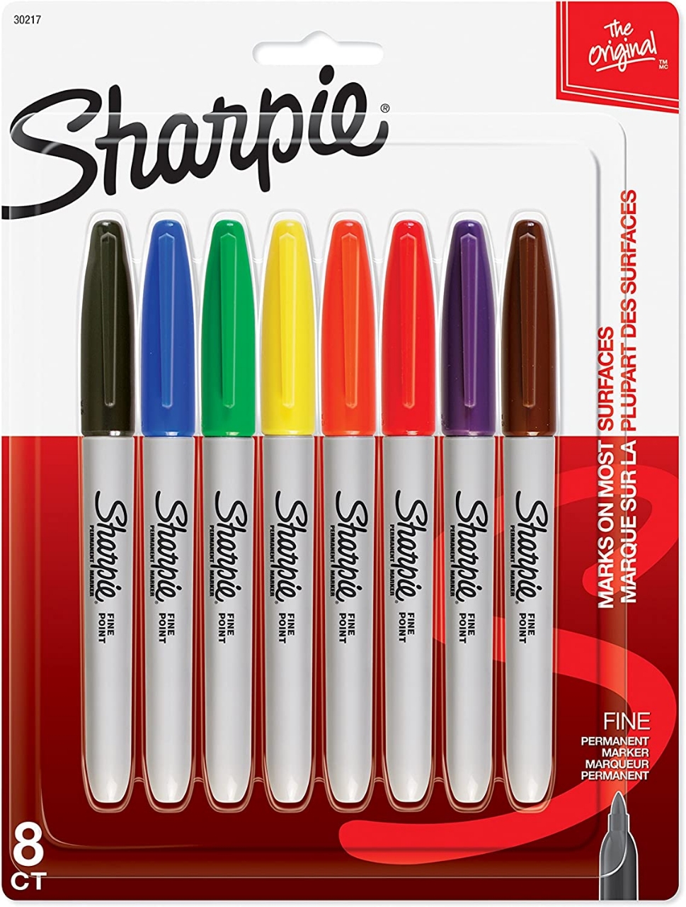 Picture of Sharpie Permanent Markers, Fine Point, 8 Pack, Assorted Colors (30217PP)