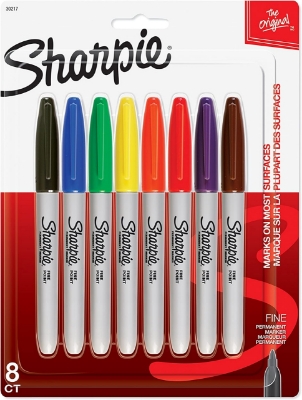 Picture of Sharpie Permanent Markers, Fine Point, 8 Pack, Assorted Colors (30217PP)