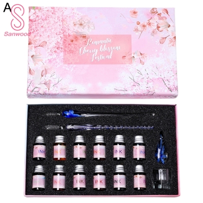 Picture of 1 Set Glass Pens Threaded Nib Washable Universal Student Dip Writing Pen School Supplies