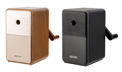 Picture of Deli E71160 Brown Retro Speaker Styling Rotary Pencil Sharpener