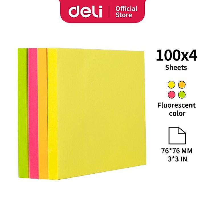 Picture of Deli EA03003 Bright Neon Sticky Notes Pad 400 Sheets