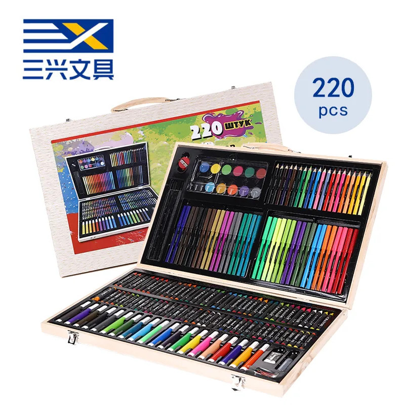 Picture of 220 Pcs set Wooden Box Art and Draw set