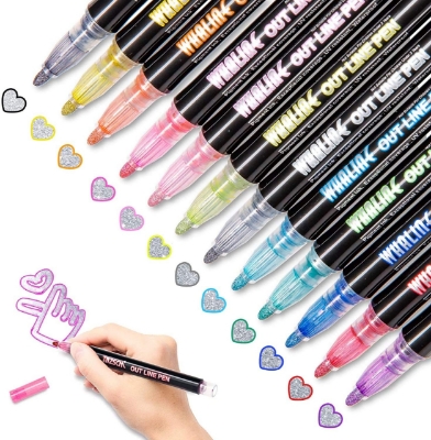 Picture of Double Line Outline Pens 12 Colors Outline Metallic Markers