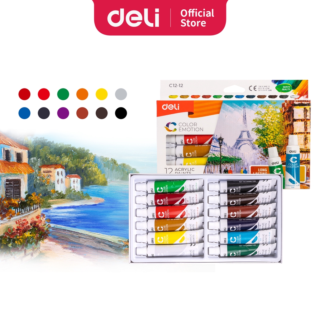 Picture of Deli EC12-12 Acrylic Paints 12 Color 12 ml