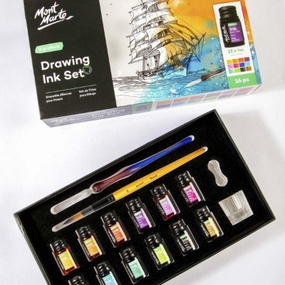 Picture of Mont Marte Drawing Ink Set 16pc + Glass Pen