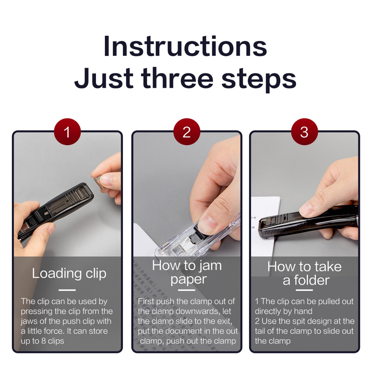 Picture of Staple Metal Clip Push Hand Paper Clipper with Refill