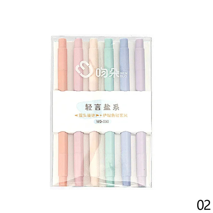 Picture of Papertree 6PCS Double Head Tips Highlighter Morandi Soft Tip Light Color Eye Protection Marker Pen DIY Photo Diary Journal Fluorescent Pens