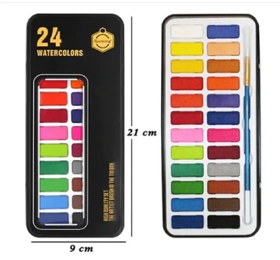 Picture of Keep Smiling Watercolor Set in Tin Box 24 Colors - Black Color Tin Box