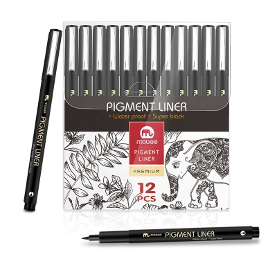 Picture of Mobee Different tip size Black Calligraphy Fineliner Brush art marker Pen Set for drawing