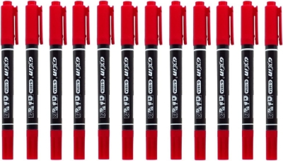 Picture of Dual Tip Permanent Marker 12 Pcs Red