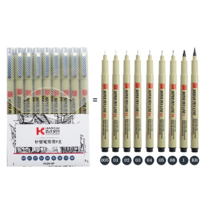 Picture of HOCAI Pigment Liner Pen Set Neelde Drawing Pen Art Markers Fineliner Sketching Pen 9 pcs