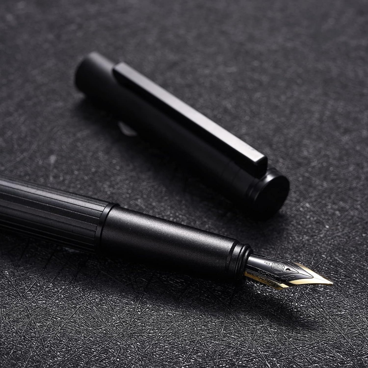 Picture of Hongdian H1 Black Aluminum Fountain Pen Extra Fine Nib, Smooth Writing Instrument with Converter and Pen Case Set
