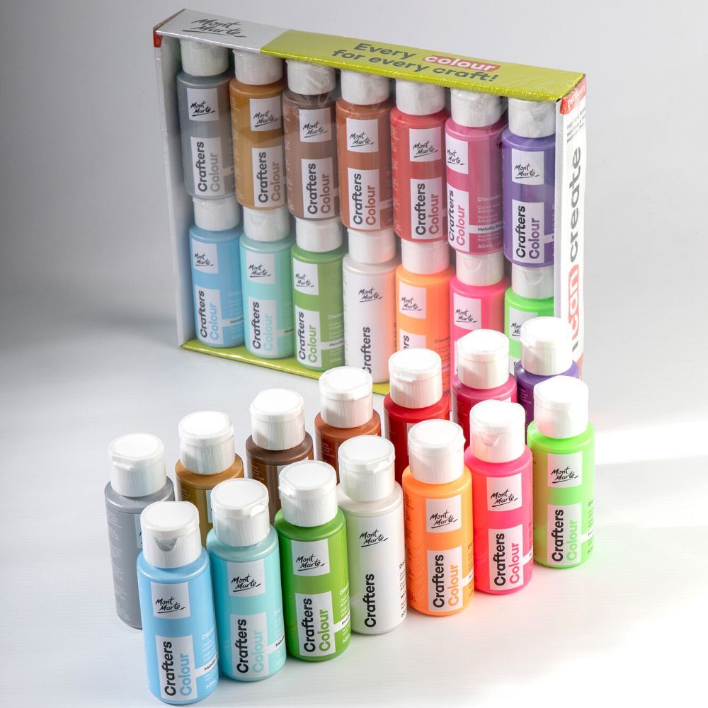 Picture of Mont Marte Crafters Color Metallic & Fluro Acrylic Paint Set 14pc x 60ml