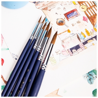 Picture of Deli 73893 Round Bristle Brush Set for Acrylics and Oil (Set of 6, Black)