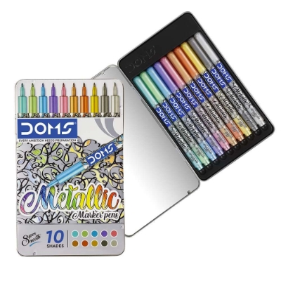 Picture of Doms Metallic Marker Pens 10 Shades Flat Tin Box