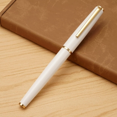 Picture of Jinhao 95 Metal Fountain Pen Extra Fine Nib, Pearl White with Golden Clip Writing Pen