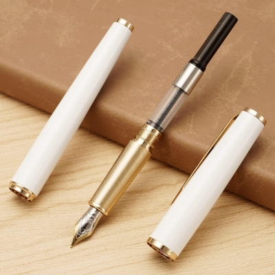 Picture of Jinhao 95 Metal Fountain Pen Extra Fine Nib, Pearl White with Golden Clip Writing Pen