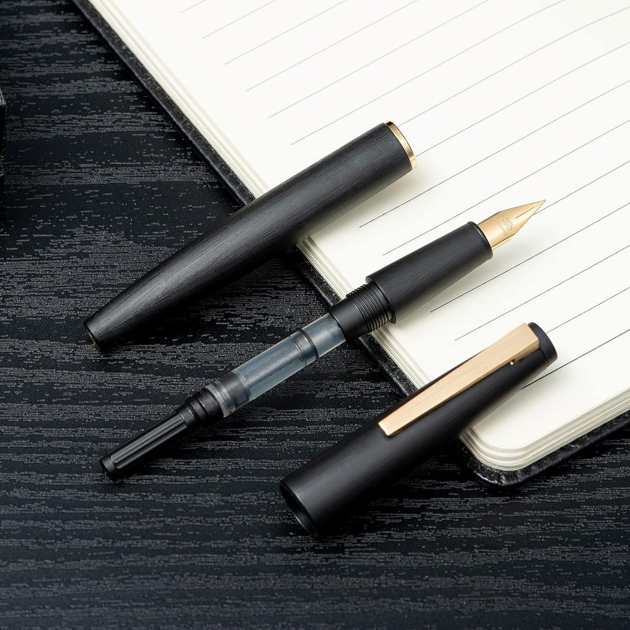 Picture of Jinhao 80 Brushed Carbon Fiber Fountain Pen 0.3mm Nib, Gray with Gold Clip Writing