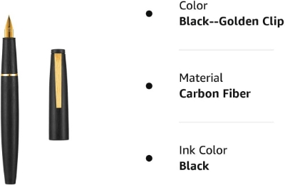 Picture of Jinhao 80 Brushed Carbon Fiber Fountain Pen 0.3mm Nib, Black with Golden Clip Writing Pen