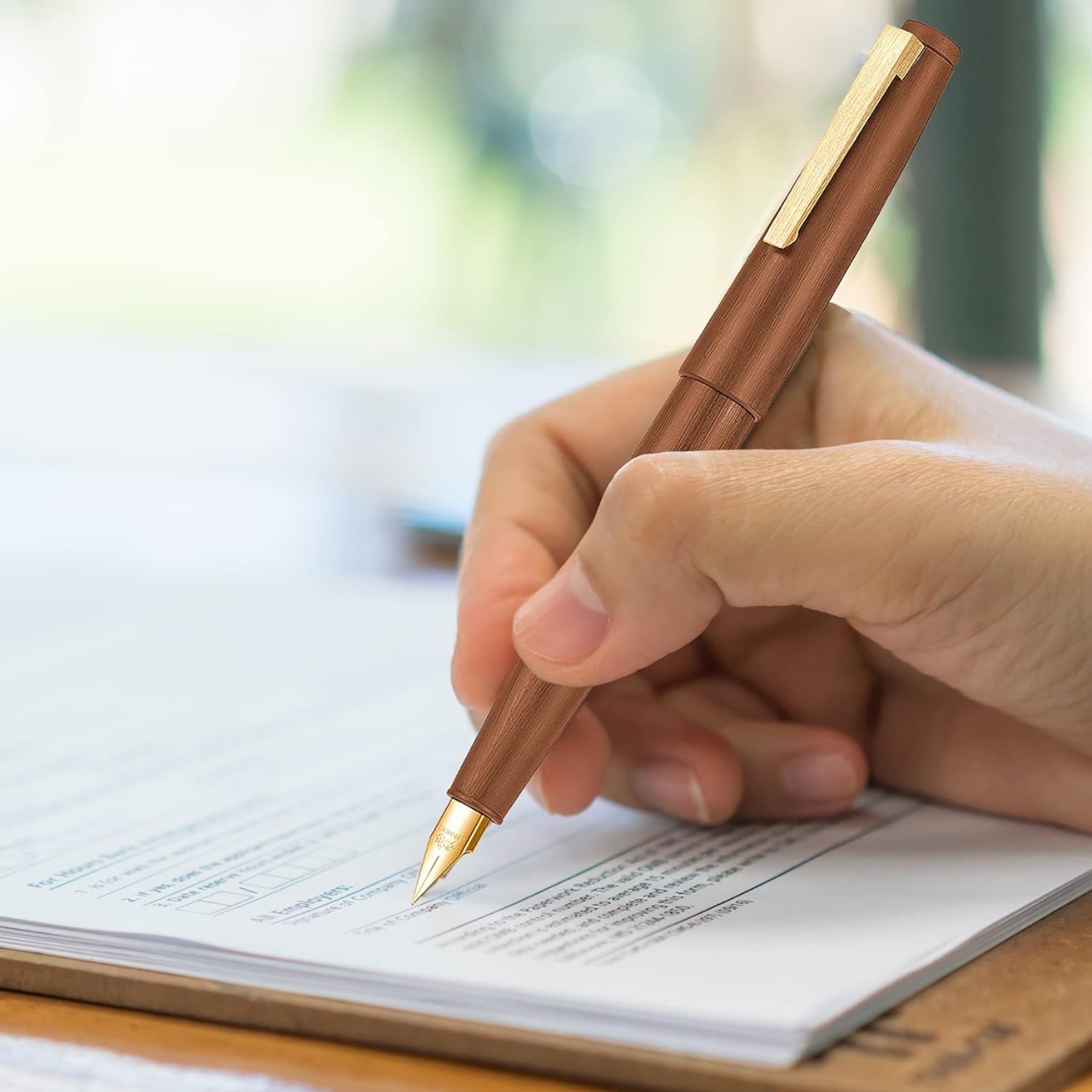 Picture of Jinhao 80 Brushed Carbon Fiber Fountain Pen 0.3mm Nib, Brown with Golden Clip Writing Pen