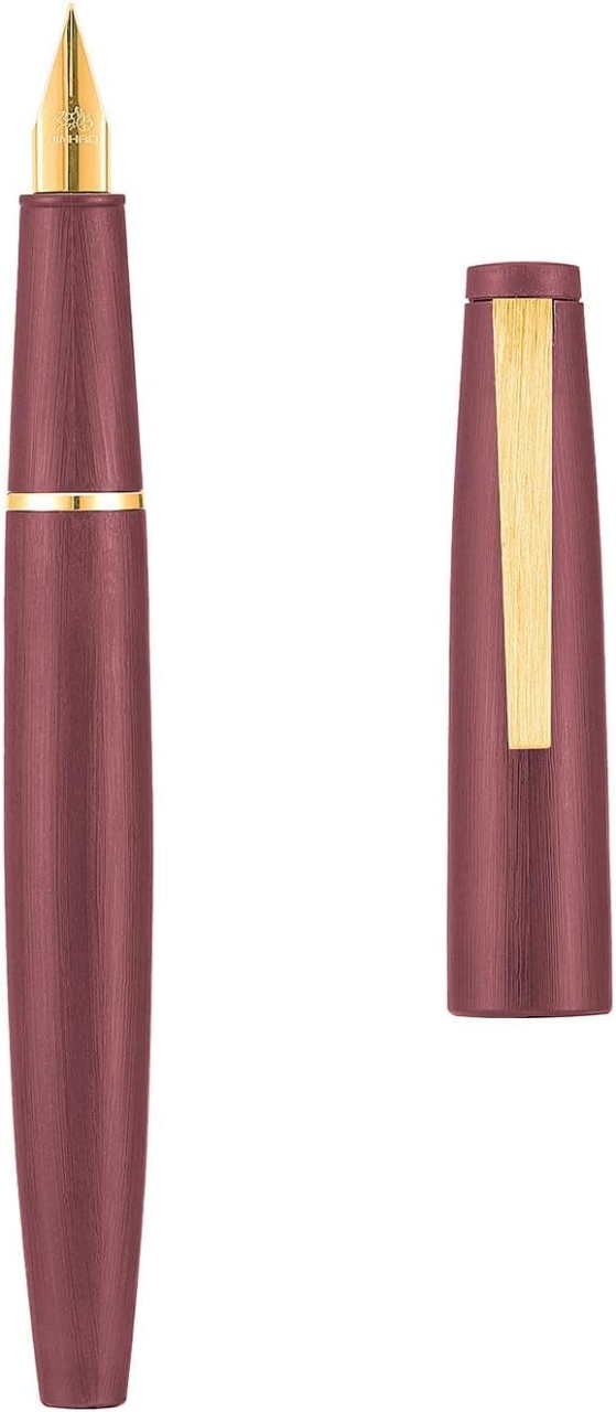 Picture of Jinhao 80 Brushed Carbon Fiber Fountain Pen 0.3mm Nib, Wine Red with Golden Clip Writing Wine Red--Golden Clip