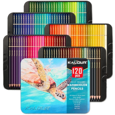 Picture of Kalour Professional Watercolor Pencils, Set of 120 Colors, with Two Brush