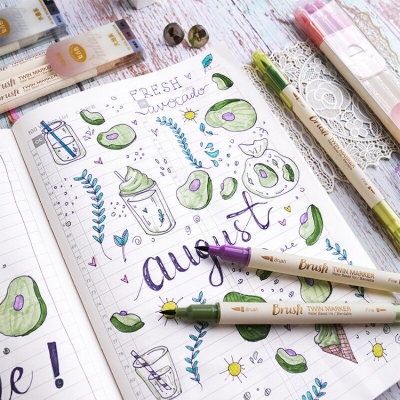 Picture of Retro color Brush Pens Set Dual side Fine Liner Water Based Ink 3PCS set  - Green