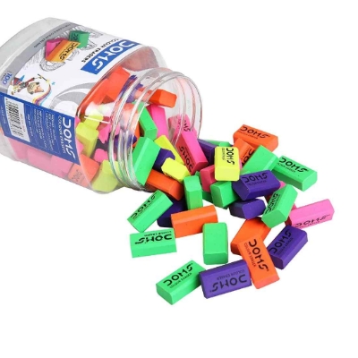 Picture of Doms Non-Toxic Dust Free Colored Erasers 100 pcs With Jar Pack
