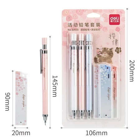 Picture of Deli 33125 Mechanical Pencil 0.5mm 3 pcs with 3 pcs lead combo pack