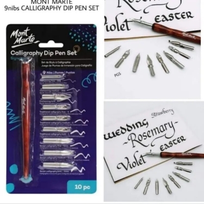 Picture of Mont Marte Signature Calligraphy Dip Pen Set, 9 Nibs, Includes Wooden Dip Pen Handle, Interchangeable Nibs, Suitable for All Calligraphic Writing Styles