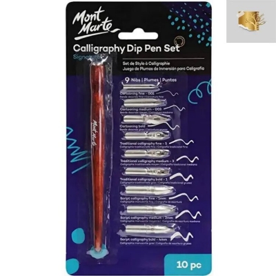 Picture of Mont Marte Signature Calligraphy Dip Pen Set, 9 Nibs, Includes Wooden Dip Pen Handle, Interchangeable Nibs, Suitable for All Calligraphic Writing Styles