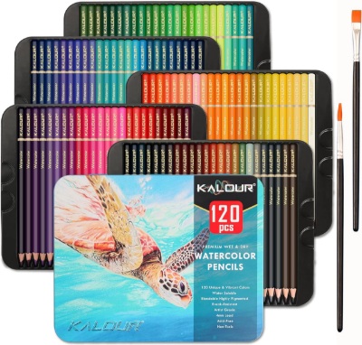 Picture of Kalour Professional Watercolor Pencils Set of 120 Colors with Two Brush and Metal Box