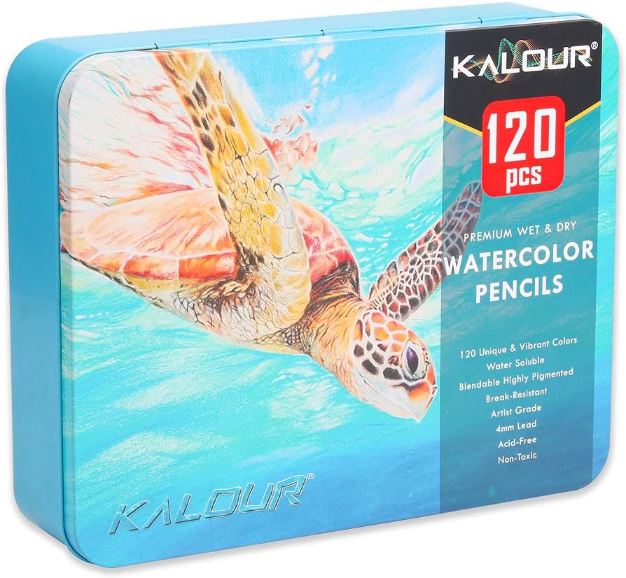 Picture of Kalour Professional Watercolor Pencils Set of 120 Colors with Two Brush and Metal Box