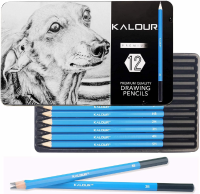 Picture of KALOUR Professional Sketching Drawing Pencils Set of 12 Tin Box