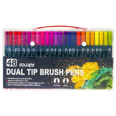 Picture of 48 Colors Dual Tip Brush Pens Black Body