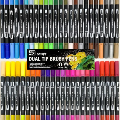 Picture of 48 Colors Dual Tip Brush Pens Black Body