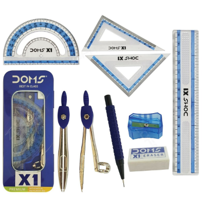 Picture of DOMS X1 Premium Maths Geometry Box Set Ruler Squares Protractor Compass Dividers