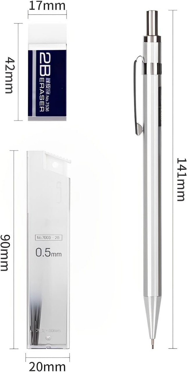 Picture of Deli 33720 Mechanical Pencil Set Metal pen body with 1 Tubes 0.5mm 2B Lead Refills With Erasers