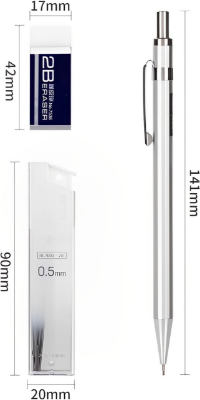 Picture of Deli 33720 Mechanical Pencil Set Metal pen body with 1 Tubes 0.5mm 2B Lead Refills With Erasers