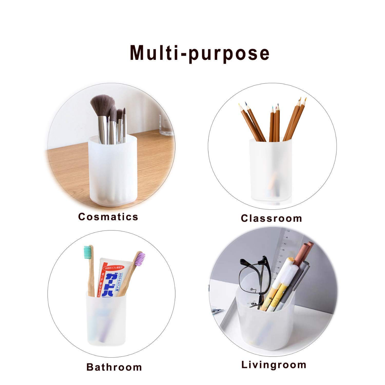 Picture of Pen and Pencil Holder white Round Pen Pencil Holder Pen Organizer Desk Office Pencil Holders Transparent