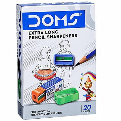 Picture of Doms Non-Toxic Extra Long Pencil Sharpener Box Pack for Smooth & Breakless Sharpening Playful Body Colors Pack of 20 Pieces