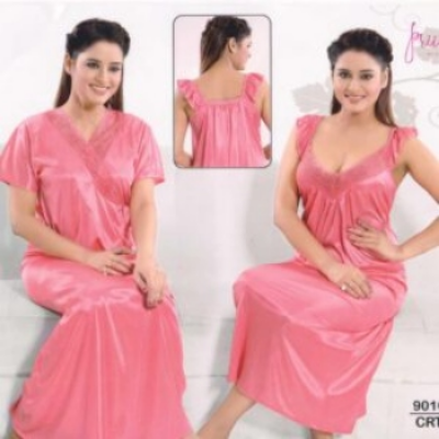 Picture of Two Part Night Dress For Women Satin Solid Women Nighty Set - Night Dress For Women