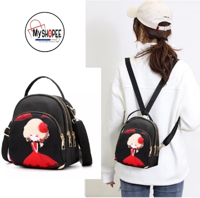Picture of New Trendy Fashion Printing Mini Backpack for Women Nylon Rucksack Multilayer Crossbody & Shoulder School Bags For Girls Stylish Cute Look Women MY SHOPEE BD